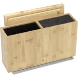 WMF 3in1 All-in-one Block, Messerblock unbestückt für 3-4 Messer, Utensilienhalter für Küchenhelfer, Toolbox, Schneidebrett, Holz, Bambus, Kunststoff-Bürsteneinsatz