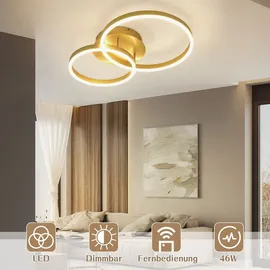 GBLY ZMH Deckenlampe LED Deckenleuchte Wohnzimmer - Wohnzimmerlampe Modern Design Dimmbar mit Fernbedienung Gold 2 Ring aus Acryl 46W Deckenbeleuchtung für Schlafzimmer Küche