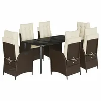 VidaXL 7-tlg. Garten-Essgruppe mit Kissen Braun Poly Rattan