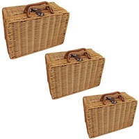 HUIKJI 3 Stück künstlicher Rattan-Koffer, Rattan-Koffer, Rattan-Handtasche, Picknickkorb, handgefertigte Tragetasche mit Metallrahmen für Hochzeitseinkäufe