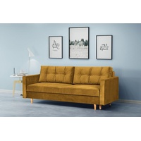 Beautysofa Schlafsofa Sigurd, mit Schlaffunktion und Bettkasten, Polstersofa aus Velours, Sofa im skandinavisches Stil, Couch für Wohnzimmer gelb