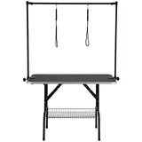 DARDVORLAG Arbeitstisch Hundepflegetisch Trimmtisch für Hunde groß Schertisch, klappbar, höhenverstellbar, mit Netzkorb, 113,5 x 60 x 176 cm schwarz