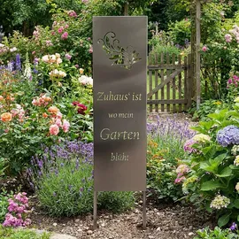 Harms Import Gartenschild Gartendeko Garten Montiert Farn-motiv Silber Edelstahl H 119 cm
