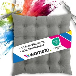 wometo Sitzkissen Stuhlkissen 40x40 OEKO-TEX  - grau mittelgrau Sitzauflage Bank Polster Sitzpolster mit Bändern / Schleife, Indoor / Outdoor