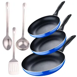 San Ignacio - Set mit 3 Bratpfannen 16/20/24cm, Aluminium gepresst, Induktion und Set mit 3 Küchenutensilien Edelstahl