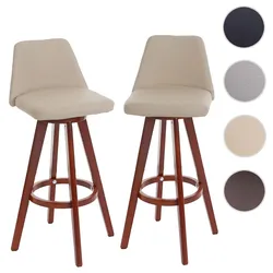2er-Set Barhocker HWC-C43, Barstuhl Tresenhocker, Holz Kunstleder drehbar MVG-zertifiziert ~ creme