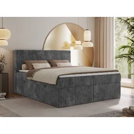 MKS Meble Boxspringbett 180x200 Grau Cord, Boxspringbett mit Matratze H4, Bett mit Bettkasten and Kopfteil, Doppelbett mit Stauraum, Polsterbett - Tiliano