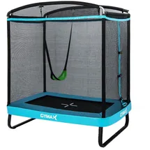 Costway 2 in 1 Kindertrampolin mit Schaukel, Gartentrampolin rechteckig mit Sicherheitsnetz