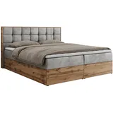 MKS Meble MKS Boxbett, Hellgrau, Textil, 2-Sitzer, H3, 7-Zonen, Rechteckig, 180x200 cm, Schlafzimmer, Betten, Boxspringbetten