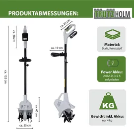 Trutzholm Akku Bodenhacke 20V/2,0Ah mit Akku und Ladegerät 19 cm Arbeitsbreite 24 Klingen