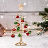 Starnearby Mini Weihnachtsbaum Weihnachten Deko Metall Kleiner Christbaum mit Glocke Anhänger Kreative Ästhetik Weihnachtsdeko Geschenk Tischdeko Ornamente für Haus Büro (E)