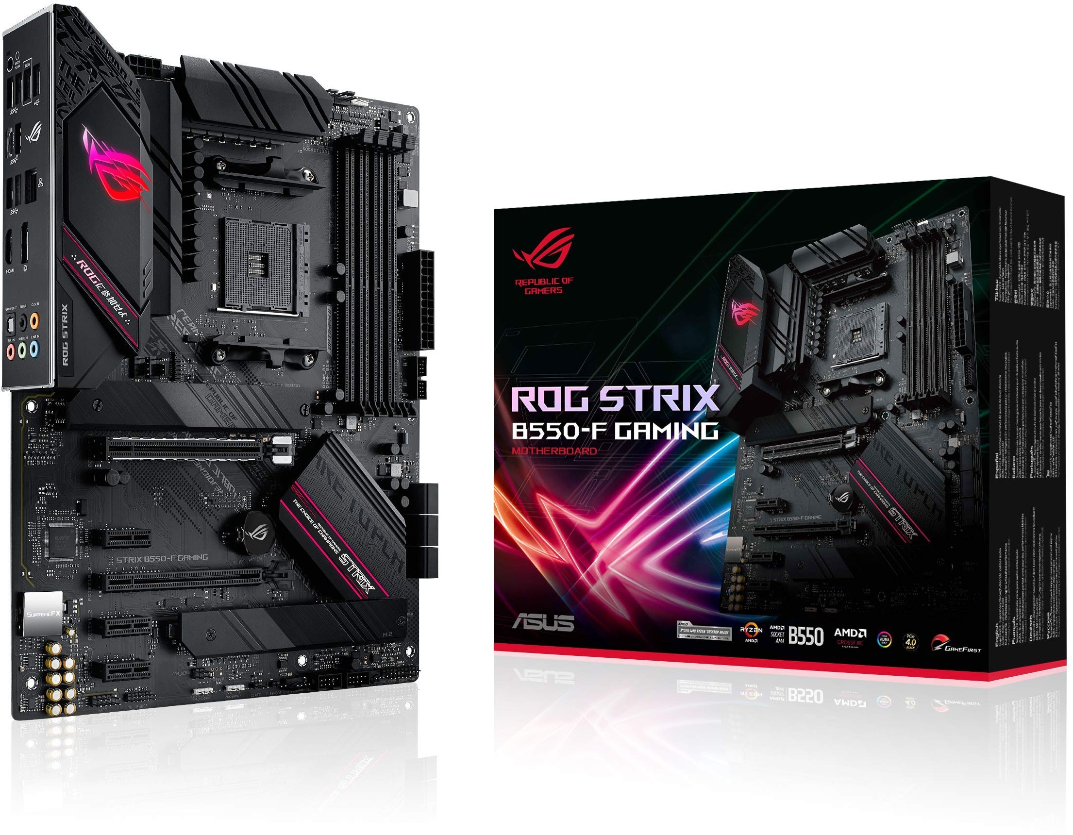 ASUS ROG Strix B550-F Gaming Mainboard Sockel AM4 (ATX, Ryzen, PCIe 4.0, Intel 2,5 Gbit/s-Ethernet, 2x M.2 mit Kühlern, SATA 6Gbit/s, USB 3.2 Gen 2, Aura Sync) Schwarz