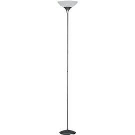 ETC Shop Stehleuchte Stehlampe Deckenfluter Wohnzimmerlampe, Schnurschalter, Metall titanfarben weiß, 1x E27 Fassung, DxH 28x180cm