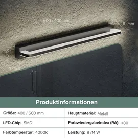 doporro LED Badlampe Spiegellampe 4000K Badezimmer Lampe led Wandleuchte Sandschwarz 14W SparkLuxe