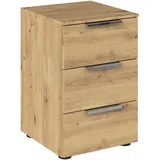 Rauch Möbel Nachtschrank, Chrom, Eiche Artisan, Metall, 3 Schubladen, 40x61x42 cm, Blauer Engel, BQ - Bündnis für Qualität, Made in Germany, Schlafzimmer, Nachttische