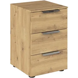 Rauch Möbel Nachtschrank, Chrom, Eiche Artisan, Metall, 3 Schubladen, 40x61x42 cm, Blauer Engel, BQ - Bündnis für Qualität, Made in Germany, Schlafzimmer, Nachttische
