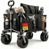 TIREX by xonic® Bollerwagen Faltbar mit PolyurethanXL Rädern aus Vollgummi – Strand & Garten Faltbarer Handwagen mit verstellbarem Griff & Fuß... - Schwarz