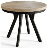 AlpiMeble Runder Esstisch ausziehbar – Moderner Wohnzimmertisch und Küchentisch – Tisch mit Stabile Konstruktion, Durchmesser 80 cm - 130 cm - Farbe Halifax - Kollektion Evo