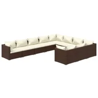 vidaXL 10-tlg. Garten-Lounge-Set mit Kissen Poly Rattan Braun - Braun