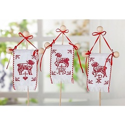 buttinette Stickpackung Osterfahnen "Lamm Christi", 3er Set