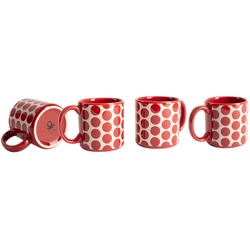 Benetton - Set mit 4 Steingutbechern, 360 ml, rote Punkte, rote Punkte
