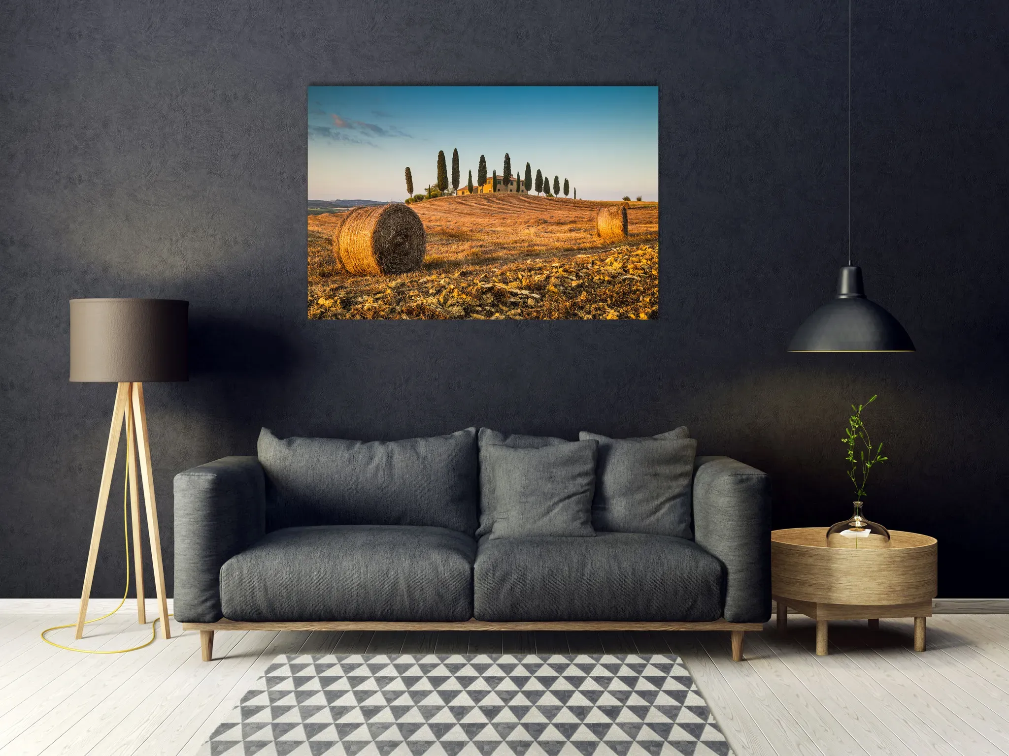 queence Acrylglasbild »Elida«, Landschaft-Italien-Tannenbaum-Gebäude, (1 St.), Fine Art-Print in Galeriequalität queence Farbe Bild(er): blau