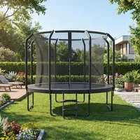 SONGMICS Trampolin 305 cm d, Gartentrampolin für Kinder mit Sicherheitsnetz, Randabdeckung, Leiter, schwarz - Schwarz