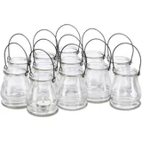 Relaxdays Windlicht aus Glas, 12er Set, runde Glasvase mit Henkel, Tischdeko für Drinnen u. Draußen, 10 cm hoch, klar,