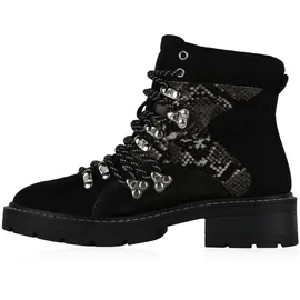 Stiefelparadies Damen Schnürstiefeletten in Schwarz Dunkelgrau Hellgrau Snake,