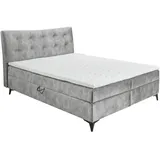 ed exciting design Boxbett grau, Textil, 180x200 cm, Bettkasten, gepolstertes Kopfteil, Topper durchgehend, Schlafzimmer, Betten, Boxspringbetten