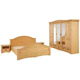 otto home Schlafzimmer-Set OTTO HOME ""Konrad", komplettes Schlafzimmer mit großem Schrank", beige (gelaugt, geölt), Schlafzimmermöbel-Sets, klassischer Landhausstil, Metallgriffe, Massivholz (Kiefer)