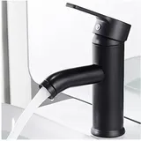 Beijiyi - Mattschwarzer Wasserhahn, Kupfer-Badezimmer-Waschbecken-Mischbatterie, mattierter Wasserhahn für heißes und kaltes Wasser, elegante