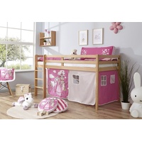 TICAA Hochbett »Rene«, Buche natur lackiert, + prinzessin, pink) , 53369710-0 Mit Vorhang,