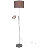 Reality Leuchten LED Stehlampe, Lesearm, LED wechselbar, Warmweiß, Design-klassiker mit Leselampe Lampenschirm-e Stoff Grau, Höhe 160cm grau|silberfarben