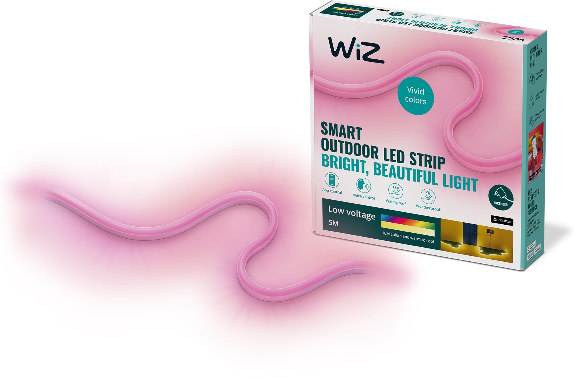 WiZ Outdoor Lightstrip Tunable White & Color, dimmbar,16 Millionen Farben, 5 Meter, smarte Steuerung per App/Stimme über WLAN, weiß