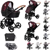 Lorelli Kombikinderwagen Rimini 2 in 1 Tragewanne Sportsitz Wickeltasche faltbar rot-schwarz - Schwarz/Rot