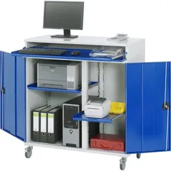 Computer-Schrank Modell 60, RAL 7035 / RAL 5010, fahrbar, 1100 x 520mm