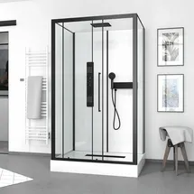 Marwell White Rectangle Komplettdusche mit Schiebetür 90 x 215 cm Duschwanne schwarz matt