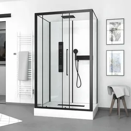 Marwell White Rectangle Komplettdusche mit Schiebetür 90 x 215 cm Duschwanne schwarz matt