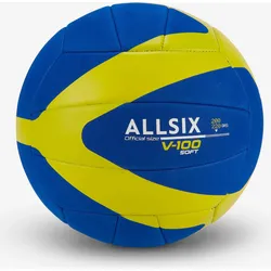 Volleyball V100 Soft 200–220 g 6–9 Jahre blau/gelb 5