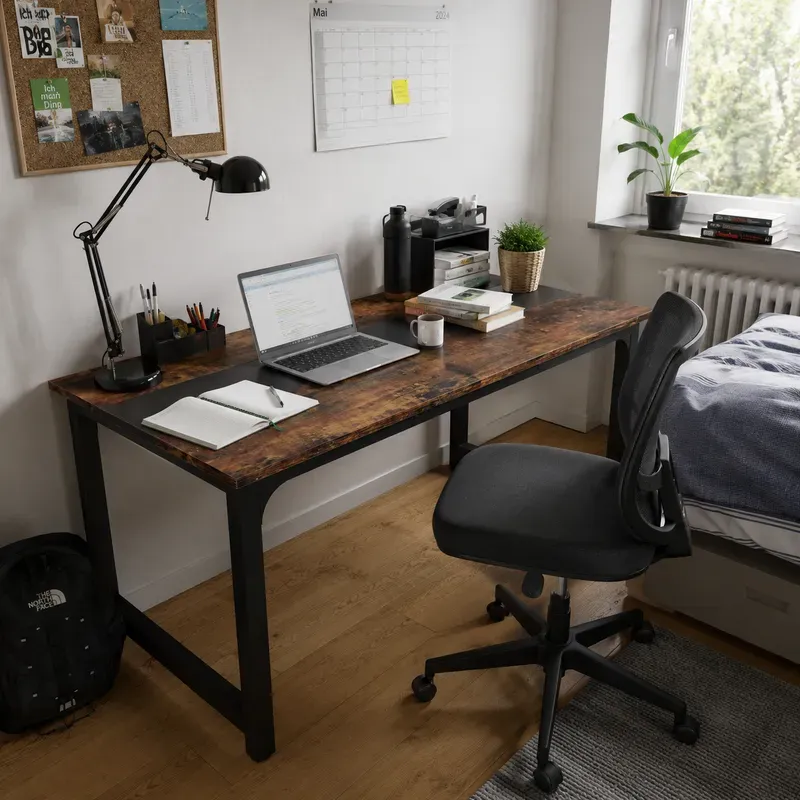 LANTINE Schreibtisch, 160 x 80 cm Computertisch, Büroschreibtisch, Lernschreibtisch, Home-Office-Arbeitsplatz, modernes, schlichtes Design, Vintagebraun/Schwarz