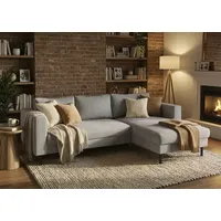 TRENDMANUFAKTUR Ecksofa TRENDMANUFAKTUR "Amazing II, wahlw. mit Schlaffunktion & Bettkasten, Fuß schwarz", schlamm, B:232cm H:81cm T:161cm, Sofas, Ecksofa, Recamiere beidseitig montierbar, L-Form,in Cord o. Struktur, B: 232 cm