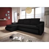 Sofnet Ecksofa Santi, mit Schlaffunktion und Bettkasten, L-Form Couch, Schlafsofa mit Wellenfeder, Bettsofa schwarz