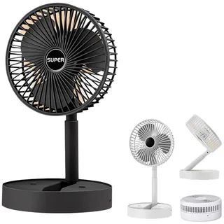 Telescopic Folding Fan, Teleskop-Faltventilator, Tragbarer USB wiederaufladbarer klappbarer Tischventilator, 3 Geschwindigkeiten Leise Oszillierender Ventilator, Mini-Kühlventilatoren (Schwarz)