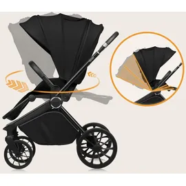lionelo MIKA PLUS 3in1 bis 38 Monate (22kg), XXL-Verdeck mit UPF50+, 3-stufige Verstellung des Elterngriffs - Black Onyx - Schwarz