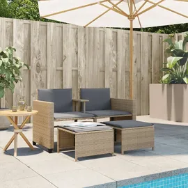 vidaXL Gartensofa 2-Sitzer mit Tisch und Hockern Beige Poly Rattan - Beige