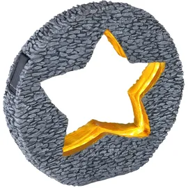 GLOBO Solarleuchte Gartendeko für Außen Tischdeko Solarleuchte goldfarben Stein-Stern Optik, grau rund, LED warmweiß, LxH 31x29,5 cm, 2er Set