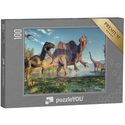 puzzleYOU Puzzle Spinosaurus und Deinonychus, 3D-Illustration, 100 Puzzleteile, puzzleYOU-Kollektionen Dinosaurier, Tiere aus Fantasy & Urzeit