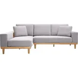 miliboo Ecksofa 5-Sitzer mit Stauraum hellgrauer Stoff mit strukturiertem Samteffekt und helles Holz KOMAO.