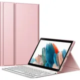 Fintie Tastatur Hülle für Samsung Galaxy Tab A8 10.5'' 2021 SM-X200/X205, Soft TPU Rückseite Gehäuse Schutzhülle, Magnetisch Abnehmbarer Tastatur mit Deutsche QWERTZ Layout, Roségold